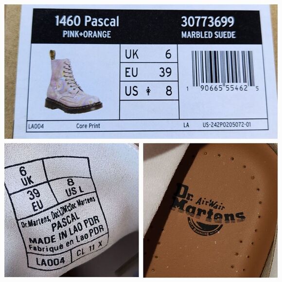 🩵NIB Dr. Martens Pink & Orange Pascal Marbled Suede Boots Size 8 - Picture 12 of 15